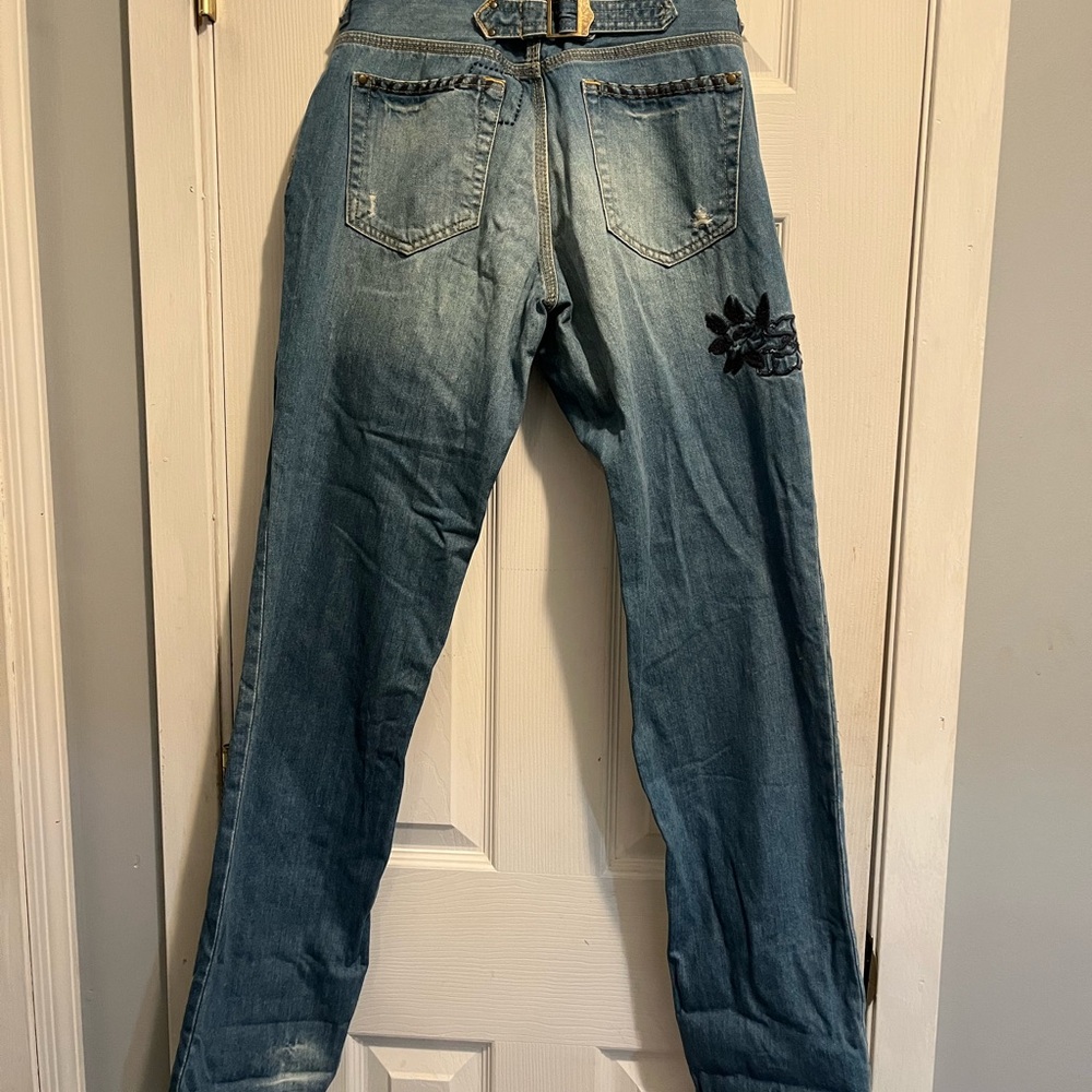 Vintage Eddie Bauer Distressed Patchwork Jeans Relaxed Boyfriend Back Buckle - Picture 7 of 14